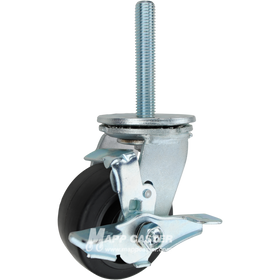 4 x 2 rubber on nylon swivel caster with top lock brake and 3/4-10 x 4 threaded stem for quiet, cushioned industrial and washdown applications.
