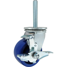 4 x 2 solid polyurethane swivel caster with top lock brake and 3/4-10 x 4 threaded stem for heavy-duty, floor-protective industrial equipment.
