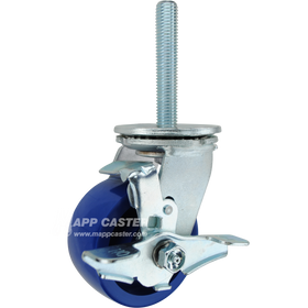 4 x 2 solid polyurethane swivel caster with top lock brake and 3/4-10 x 4 threaded stem for heavy-duty, floor-protective industrial equipment.