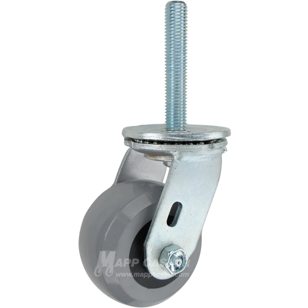 4 x 2 solid polyurethane elastomer swivel caster with 3/4-10 x 4 threaded stem for heavy-duty industrial carts with quiet, floor-protective performance.