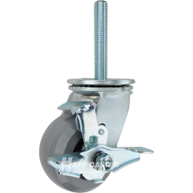 4 x 2 solid polyurethane elastomer swivel caster with top lock brake and 3/4-10 x 4 threaded stem for quiet, floor-safe heavy-duty use.