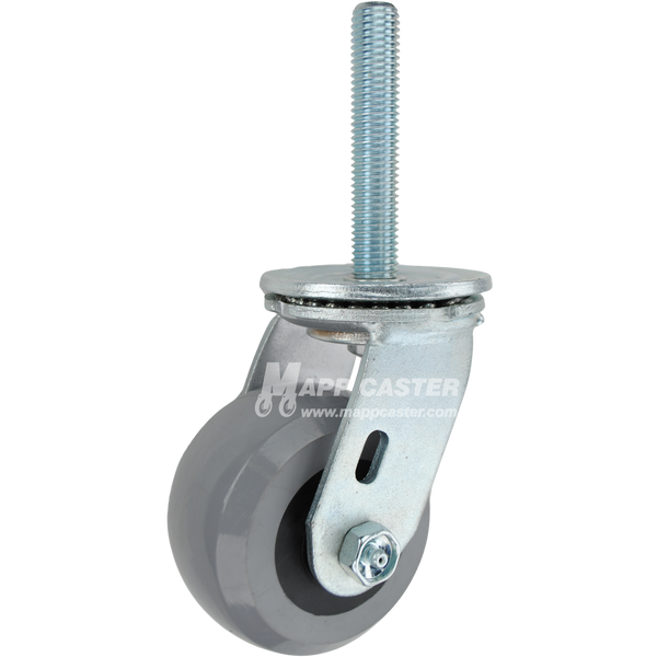 4 x 2 solid polyurethane elastomer swivel caster with 3/4-10 x 4 threaded stem for heavy-duty industrial carts with quiet, floor-protective performance.