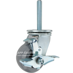4 x 2 solid polyurethane elastomer swivel caster with top lock brake and 3/4-10 x 4 threaded stem for quiet, floor-safe heavy-duty use.