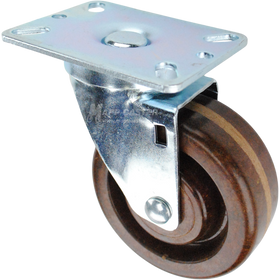 Swivel caster with a brown high temp phenolic wheel and metal top plate