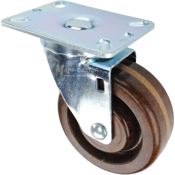 Swivel caster with a brown high temp phenolic wheel and metal top plate