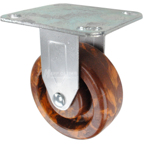 Brown, orange & yellow-ish High Temp Epoxy Rigid Caster with large sized plate, silver finish steel rig. 