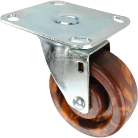 Brown, orange & yellow-ish High Temp Epoxy swivel  Caster with large sized plate, silver finish steel rig. 
