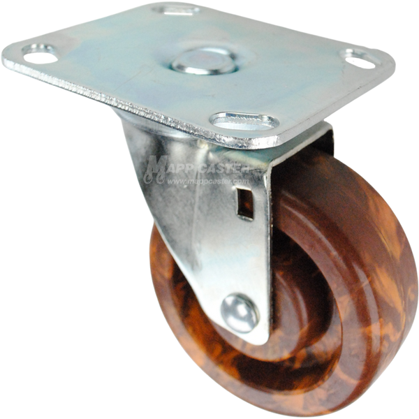 Brown, orange & yellow-ish High Temp Epoxy swivel  Caster with large sized plate, silver finish steel rig. 