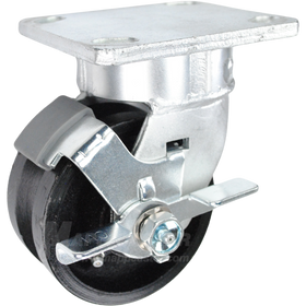 4" x 2" Cast lron V-Groove Wheel Kingpinless Swivel Brake Caster - 600 Lbs  Capacity SIDE VIEW 