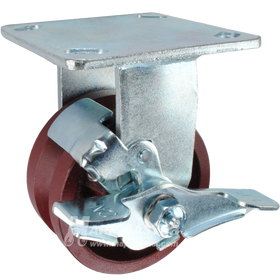 4" x 2" Ductile Steel V-Groove Wheel KPL Rigid Brake Caster - 1500 Lbs Capacity SIDE VIEW 