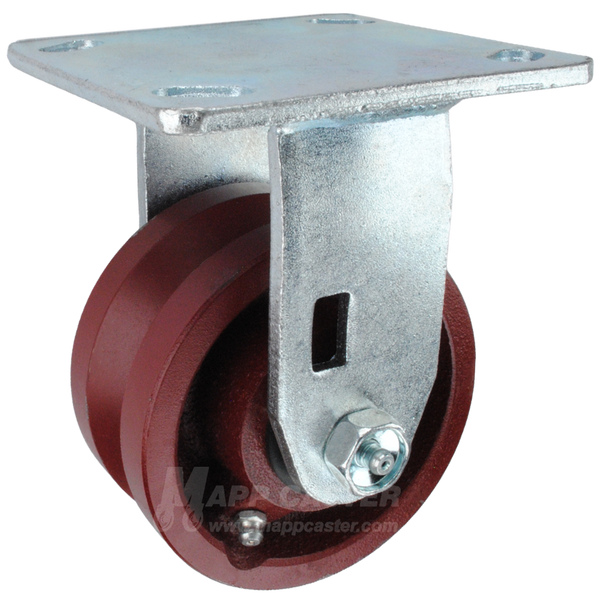 4" x 2" Ductile Steel V-Groove Wheel KPL Rigid Caster - 1500 Lbs Capacity SIDE VIEW 