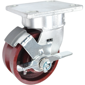 4" x 2" Ductile Steel V-Groove Wheel Kingpinless Swivel Brake Caster - 1250 Lbs Capacity SIDE VIEW 