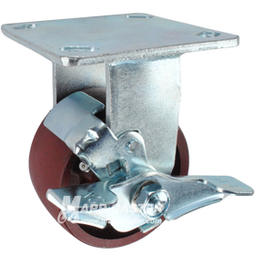4" x 2" Ductile Steel Wheel KPL Rigid Brake Caster, 4" x 4-1/2" Top Plate - 1500 Lbs Capacity SIDE VIEW 