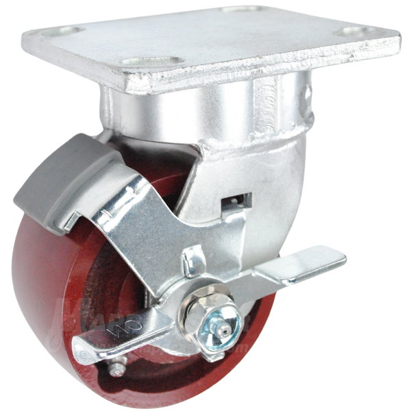 4" x 2" Ductile Steel Wheel Kingpinless Swivel Brake Caster - 1500 Lbs Capacity SIDE VIEW 