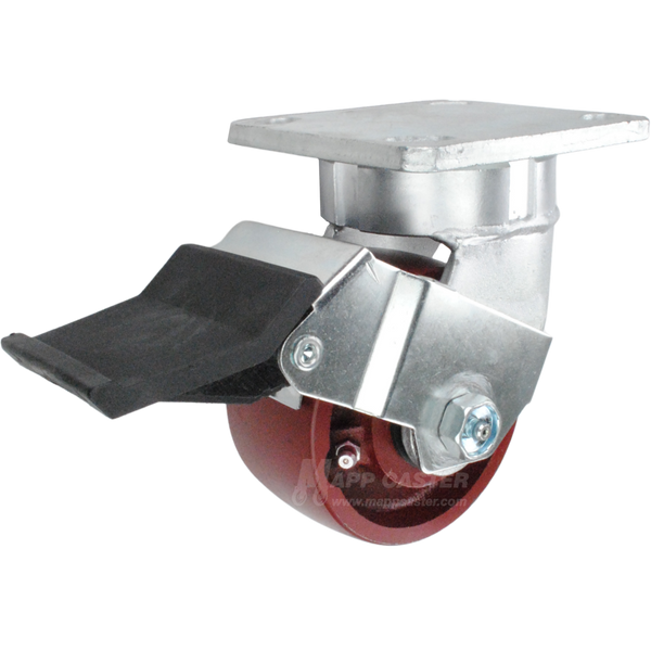 4" x 2" Ductile Steel Wheel Kingpinless Swivel Caster with Face Contact Brake - 1,500 Lbs Capacity Part # P51042DUCTFCB