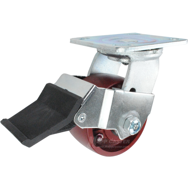 4" x 2" Ductile Steel Wheel Swivel Caster with Face Contact Brake - 1,250 Lbs Capacity Part # 146DUCT420SFCB