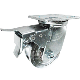 4" x 2" Forged Steel V-Groove Wheel Swivel Caster w/ Total Locking Brake - 1250 Lbs  Capacity Part # 146FVG420SBTL