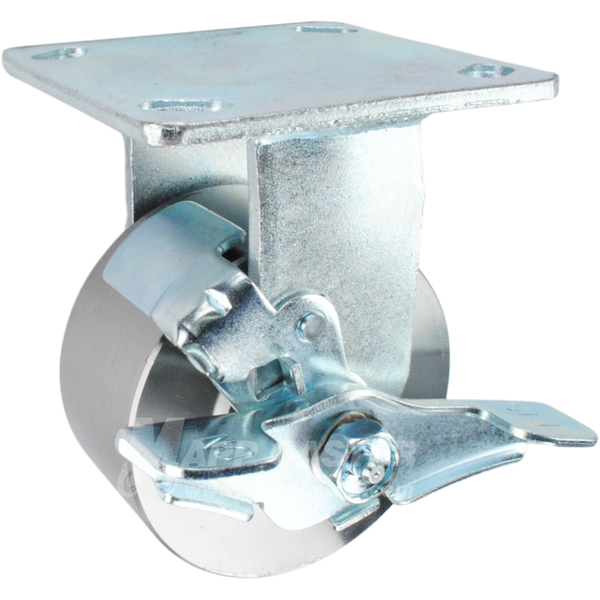 4" x 2" Forged Steel Wheel KPL Rigid Brake Caster - 2000 Lbs Capacity SIDE VIEW 