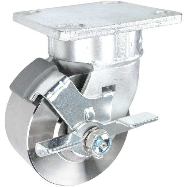 4" x 2" Forged Steel Wheel Kingpinless Swivel Brake Caster - 2000 Lbs Capacity SIDE VIEW 