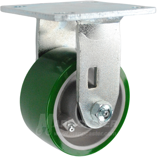 4" x 2" Green Polyurethane on Aluminum Wheel Rigid Caster - 800 Lbs Capacity