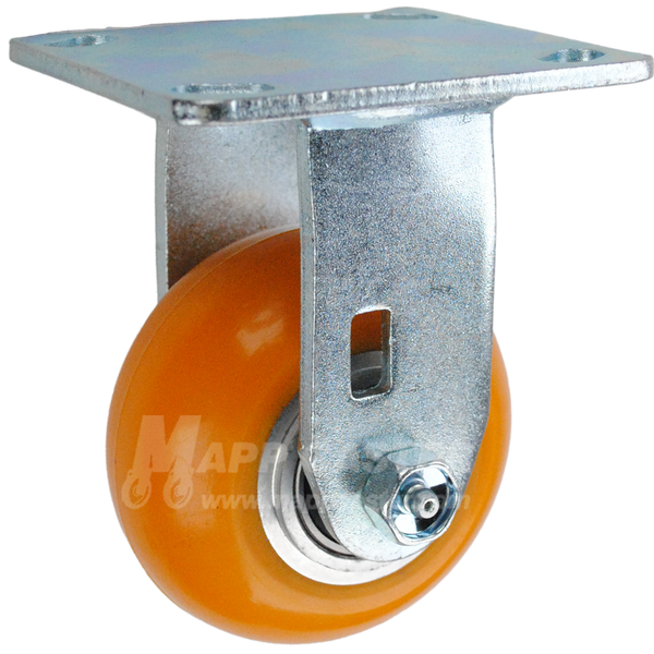 4" x 2" Orange Poly on Aluminum BB Wheel Rigid Caster - 900 Lbs Capacity SIDE VIEW 