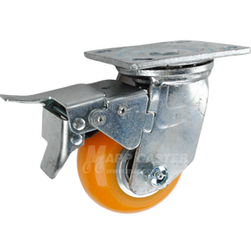 4" x 2" Orange Poly on Aluminum BB Wheel Swivel Caster w/ Total Locking Brake - 900 Lbs Capacity FRONT PIC 
