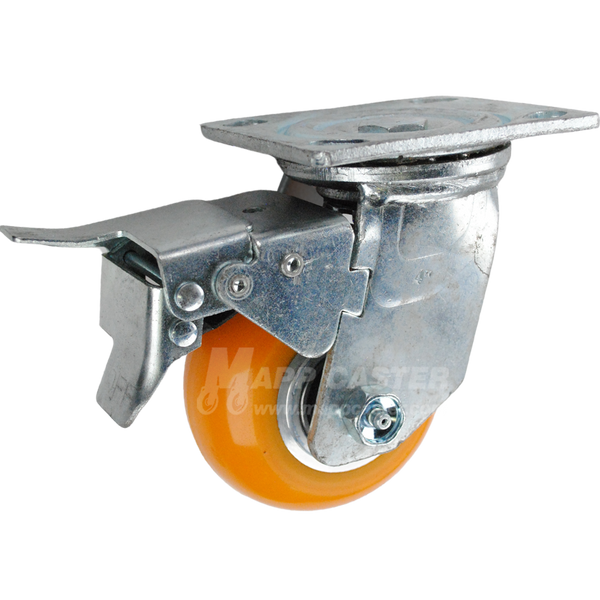 4" x 2" Orange Poly on Aluminum BB Wheel Swivel Caster w/ Total Locking Brake - 900 Lbs Capacity FRONT PIC 
