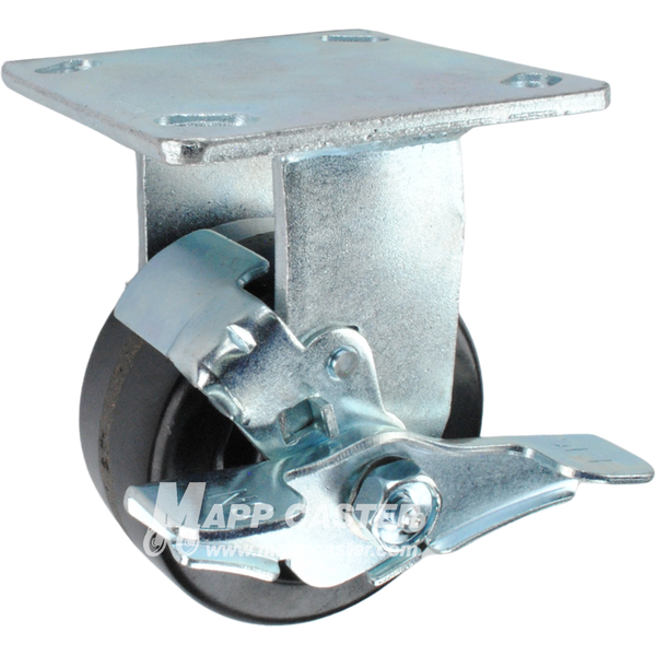 4" x 2" Phenolic Wheel KPL Rigid Brake Caster - 800 Lbs Capacity SIDE VIEW 