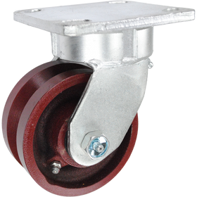 4" x 2" Red Ductile Steel V-Groove Wheel Kingpinless Swivel Caster - 1500 Lbs Capacity Heavy Duty