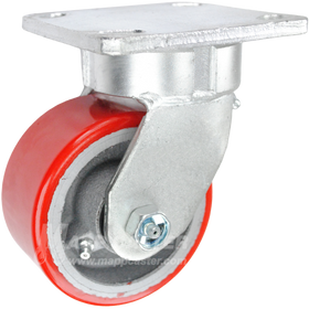 4" x 2" Red Polyurethane on Iron Wheel Swivel Caster - 800 Lbs Capacity Heavy Duty