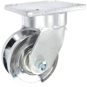 4 x 2 Silver Forged Steel V-Groove Wheel Kingpinless Swivel Caster - 2000 Lbs Capacity Heavy Duty