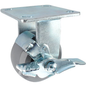 4" x 2" Solid Polyurethane Elastomer BB Wheel KPL Rigid Brake Caster - 1,000 Lbs Capacity SIDE VIEW 