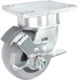 4" x 2" Solid Polyurethane Elastomer BB Wheel Kingpinless Swivel Brake Caster - 1,000 Lbs Capacity SIDE VIEW 