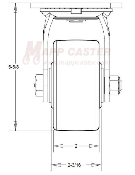 4" x 2" Grey Thermoplastic Rubber (TPR) Wheel Swivel Brake Caster Diagram Rear View