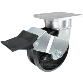 5" x 2" Cast Iron V-Groove Wheel Kingpinless Swivel Caster with Face Contact Brake - 900 Lbs Capacity Part # P51052VIRBFCB