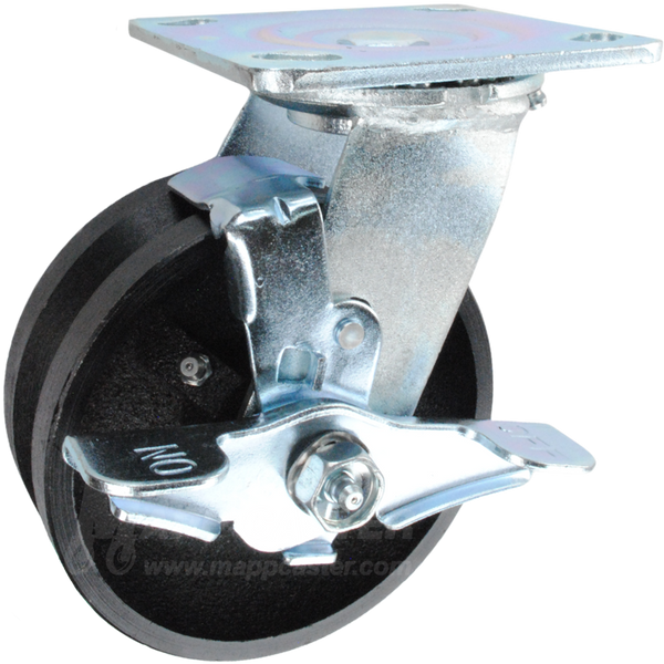 5" x 2" Cast Iron V-Groove Wheel Swivel Brake Caster - 900 Lbs Capacity 146VIRB520SB