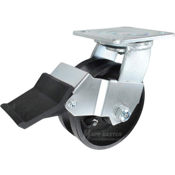 5" x 2" Cast Iron V-Groove Wheel Swivel Caster with Face Contact Brake - 900 Lbs Capacity Part # 146VIRB520SFCB