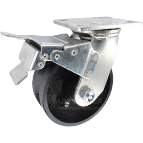 5" x 2" Cast Iron V-Groove Wheel Swivel Caster with Total Locking Brake - 900 Lbs Capacity 146VIRB520SBTL