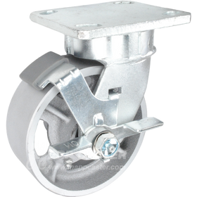 5" x 2" Cast Iron Wheel Kingpinless Swivel Brake Caster - 1,200 Lbs Capacity Part # P51052CIRBTLB