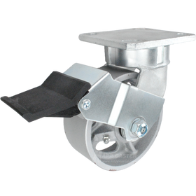 5" x 2" Cast Iron Wheel Kingpinless Swivel Caster with Face Contact Brake - 1,200 Lbs Capacity Part # P51052CIRBFCB