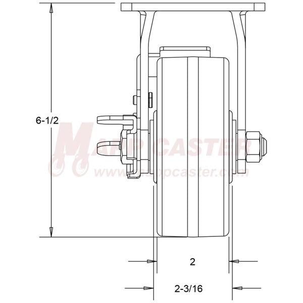 5" x 2" Cast Iron Wheel Rigid Brake Caster - 1,200 Lbs Capacity 146CIRB520RB REAR VIEW 