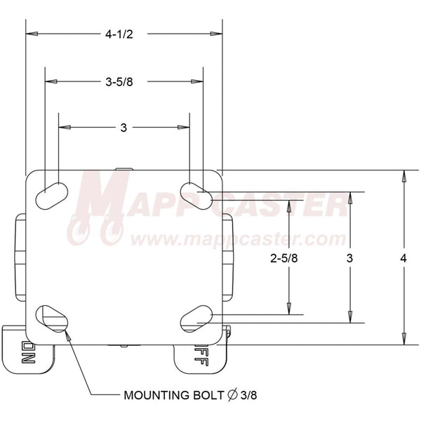 5" x 2" Cast Iron Wheel Rigid Brake Caster - 1,200 Lbs Capacity 146CIRB520RB TOP VIEW