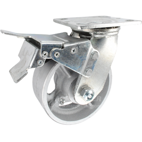 5" x 2" Cast Iron Wheel Swivel Caster with Total Locking Brake - 1,200 Lbs Capacity 146CIRB520SBTL