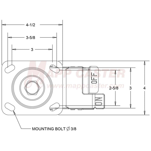 5" x 2" Cast Iron Wheel Swivel Caster with Total Locking Brake - 1,200 Lbs Capacity 146CIRB520SBTL TOP VIEW 