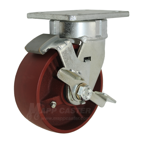 5" x 2" Ductile Steel Wheel Kingpinless Swivel Brake Caster - 1,500 Lbs Capacity Part # P51052DUCTTLB