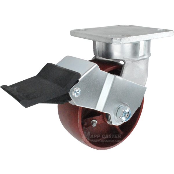 5" x 2" Ductile Steel Wheel Kingpinless Swivel Caster with Face Contact Brake - 1,500 Lbs Capacity Part # P51052DUCTFCB
