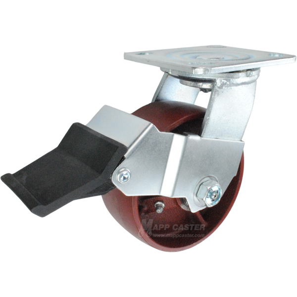 5" x 2" Ductile Steel Wheel Swivel Caster with Face Contact Brake - 1,250 Lbs Capacity Part # 146DUCT520SFCB