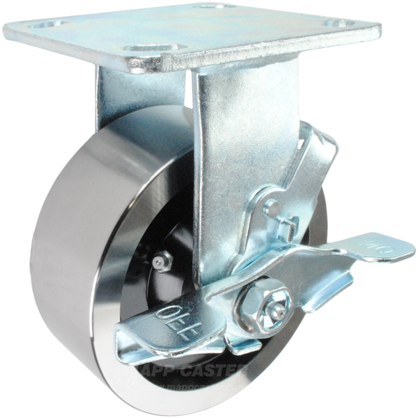 5" x 2" Forged Steel Wheel Kingpinless Rigid Brake Caster - 2,000 Lbs Capacity Part # P50052MSRBTLB