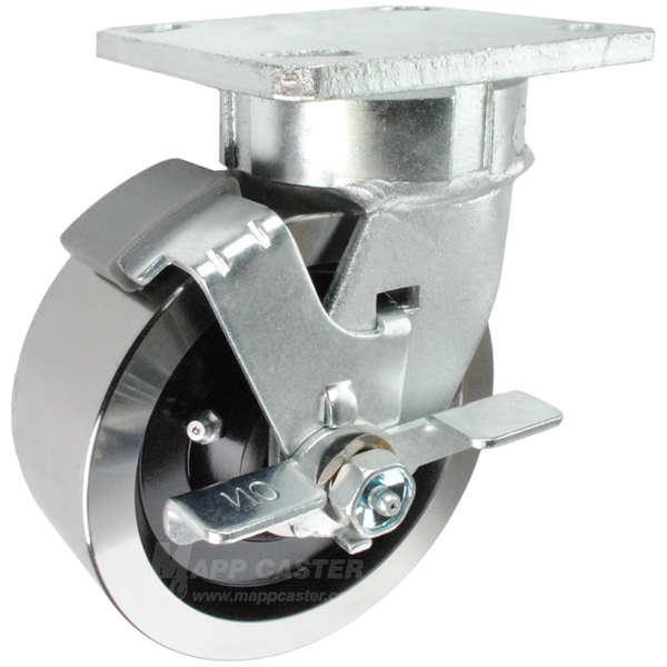 5" x 2" Forged Steel Wheel Kingpinless Swivel Brake Caster - 2,000 Lbs Capacity Part # P51052MSRBTLB