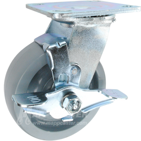 5" x 2" Grey Solid Polyurethane Wheel Swivel Brake Caster - 800 Lbs Capacity